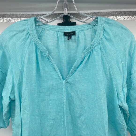 Talbots Womens Short Sleeve Pullover Top Tassels Turquoise Size XS - Picture 2 of 9